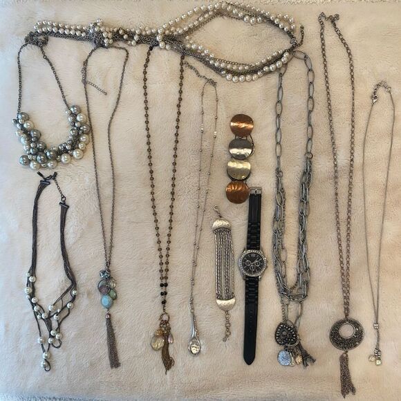 Silver and Gold Vintage Necklaces Collection with Charms and Beaded Elements - Picture 1 of 7